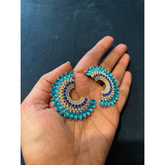 Aquamarine earrings large rhinestone crystal stud blue large aqua big earring - Picture 8 of 8